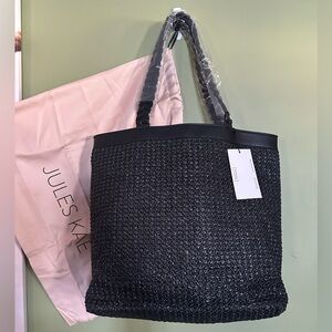 Jules Kae Black Woven Tote Bag Vegan Leather